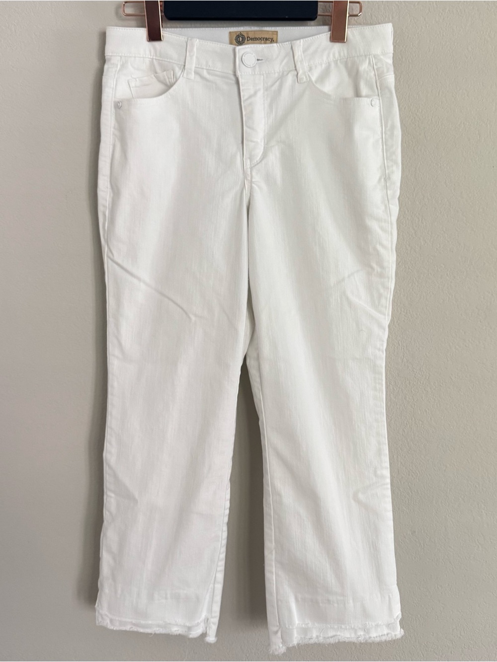 Democracy Ab technology White Cropped Jeans Womens 8 Frayed Hem Tummy Control